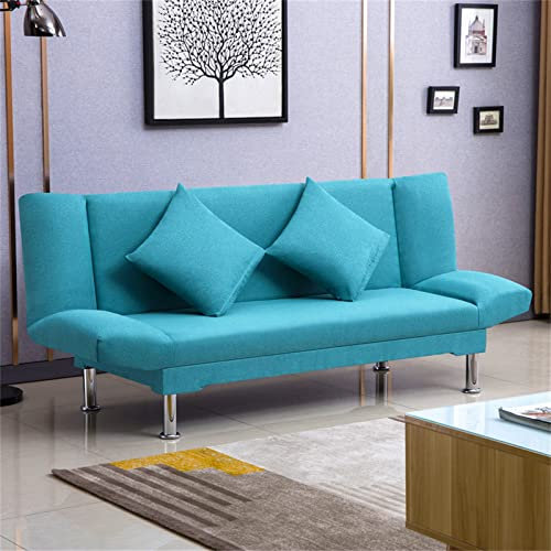 JHKZUDG Cabrio -Sofa Bett,Gepolstertes Sofa -Sofa -Sofa -Bett,3 Zeigpositionen Leinengewebe, Die Couch Liegt, Couch,Mit Edelstahlbeinen Und Kissen,Für Wohnzimmer Schlafzimmer,Sky Blue,120 × 61 × 75cm