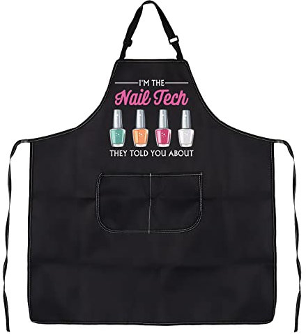 PXTIDY Nail Tech Apron - Black, One Size, Fashion, Letter Print, 2 Pockets, Unisex-Adults