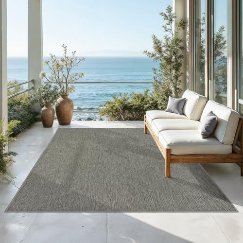 Mia´s Teppiche Malaga Outdoor Teppich Wetterfest – Balkonteppich & Terrassenteppich, Indoor Outdoor Flachgewebe, Waschbar, UV-beständig & Pflegeleicht, Anthrazit, 80 x 200 cm