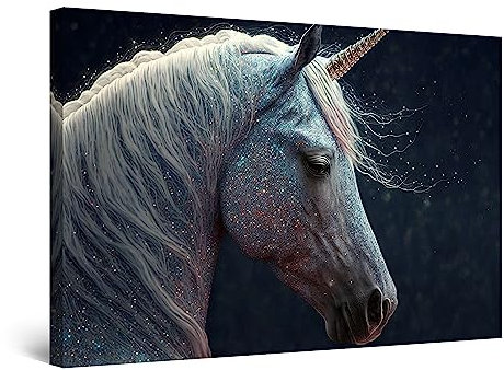 Startonight Leinwand Wandkunst – Glitzerndes Weißes Pferd – Kunstwerk Fertig zum Aufhängen für Wohnzimmer Großes Bild Heim Dekoration Drucken Moderne und Zeitgenössische Malerei 60 x 90 cm
