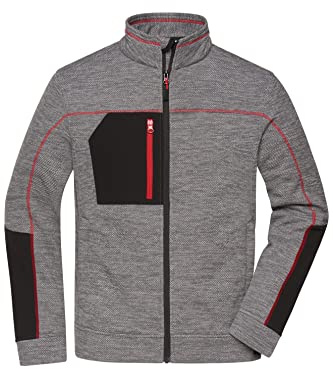 James & Nicholson Herren Strickfleece Jacke - Strickfleecejacke in Melange-Optik und Kontrastnähten