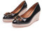 Omeslike Zeppe a Punta da Donna Punta Chiusa Décolleté con Tacco Alto Slip on Zeppa Tacchi da Lavoro in Pelle Verniciata Scarpe Eleganti Eleganti,Nero,38