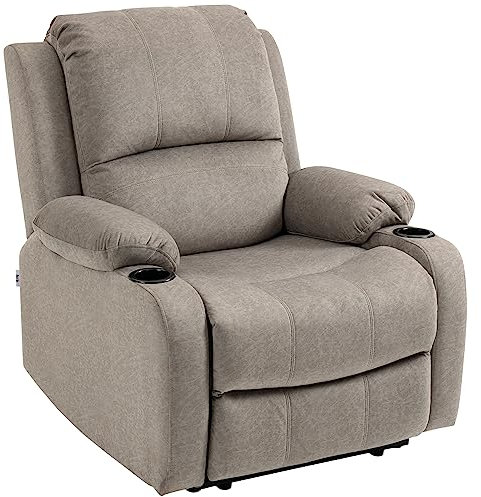 HOMCOM Recliner Chair, Microfibre Reclining Chair with Adjustable Leg Rest, Cup Holders, Recliner Armchair for Home Living Room, Brown
