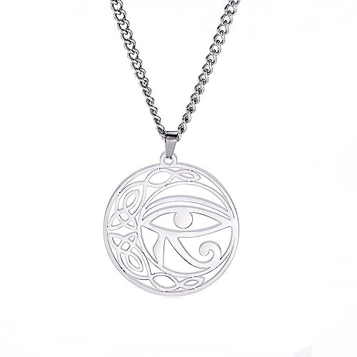 EUEAVAN Auge des Horus Halskette für Frauen Männer Keltischer Knoten Mond Rund Altägyptischer Anhänger Ankh Kreuz Afrikanischer Schmuck Schutz Amulett Religiöses Geschenk (Silber)