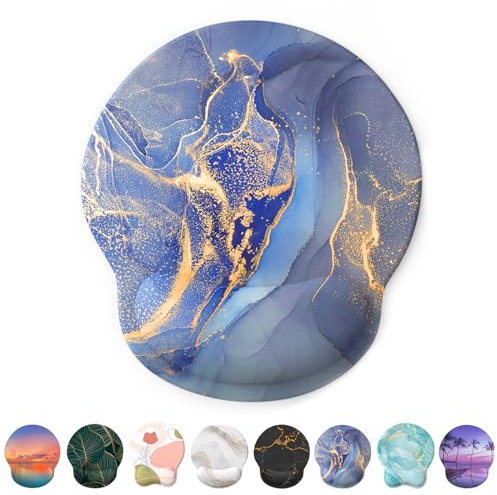 Giecy Mouse Mat Wrist Support, Ergonomic Gel Mouse Pad, Mouse Wrist Rest with Non-slip Base for Home Office Computer, Laptop (Blue Marble)
