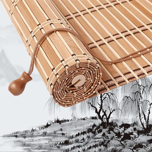 Bambus Rollo 40-170cm Breit Bambus Raffrollo Innen/außen-bambusrollo bambusrollo aussenbereich Sichtschutz Bambusrollo für Teehaus/Restaurant/Garten/Balkon,Anpassbar-B-WxH:40x60CM/16x24in
