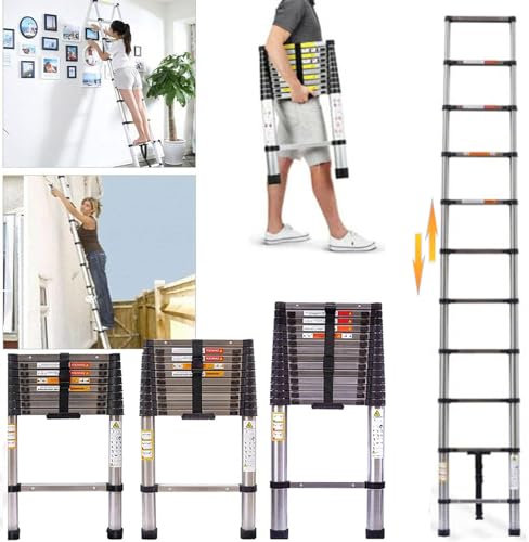 Teleskopleiter Klappleiter, 2,6m Teleskop Klappleiter Tragbar Mehrzweckleiter Ausziehleiter, Rutschfester Edelstahl Leiter Ausziehbare Leiter Klappbar Leiter ür Garten Innen, bis 150 kg Belastbarkeit