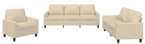 vidaXL Sofagarnitur 3-TLG., Sessel Couch mit Kissen, Sofa Wohnzimmersofa mit Armlehnen, Couchgarnitur Designsofa Sitzmöbel Polstermöbel, Creme Stoff
