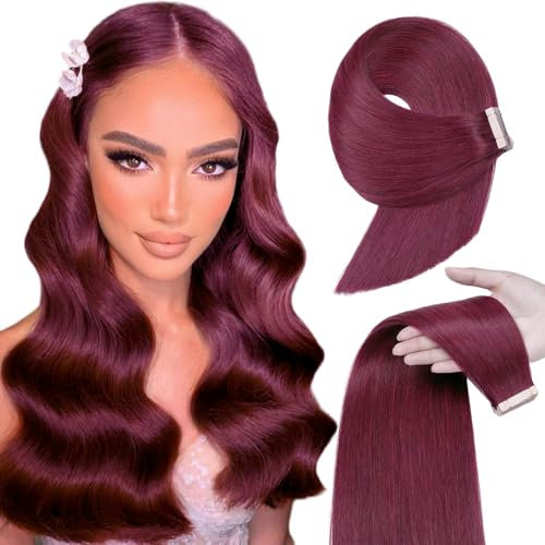 YDDM Tape In Extensions Echthaar 20pcs 40cm 40g Burgunderrot Invisible Tape Extensions Echthaar Extensions Tape Extensions Echthaar Tape Extensions Skin Weft Haarverlängerung(16Zoll,99J#)