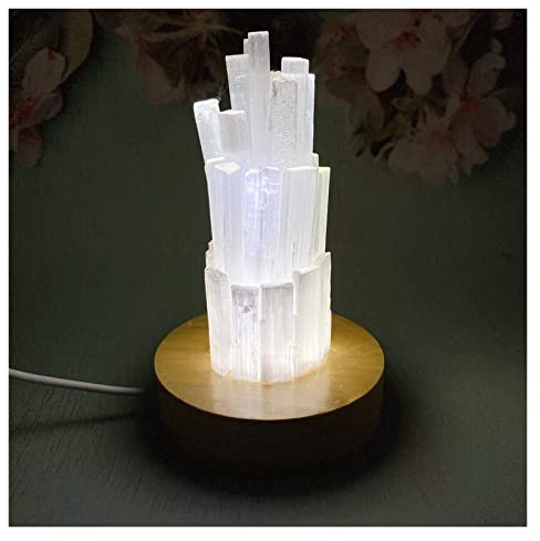NWPNLXEA 1 STÜCK Natürliche Quarz Selenit Gips Kristall USB Lampe Turm LED Flamme Licht Stein Wohnkultur Dekoration Raumdekoration