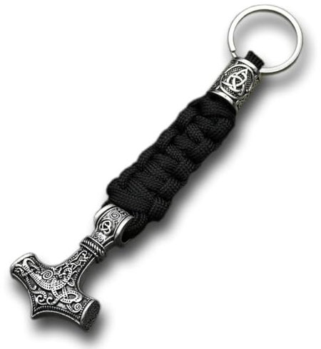 Generic Portachiavi con martello di Thor Mjolnir Valknut Trinity Amuleto rune vichinghe, idea regalo, Nero , Taglia unica