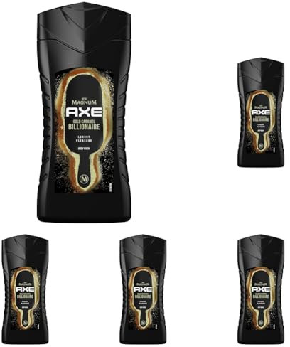 Axe 3-in-1 Duschgel & Shampoo Magnum Gold Caramel Billionaire für Körper, Gesicht und Haar verleiht einen spektakulären Duft unter der Dusche 250 ml (Packung mit 5)