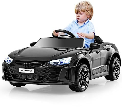 GOPLUS 12V Kinder Elektroauto Audi RS GT, Kinderauto mit 2,4G-Fernbedienung, MP3, USB,Musik & LED-Scheinwerfer, Kinderfahrzeug mit 2 Türen, für Kinder 3-8 Jahre (Schwarz)
