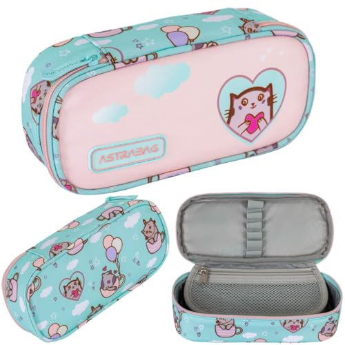 Verstärktes Federmäppchen, Tasche Federmäppchen für Mädchen, Tiermotiv ASTRABAG AC6 KITTY'S World