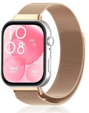 PaceBid Bracelet Compatible avec Huawei Watch Fit 3/4, métal en Acier Inoxydable Ajustable Magnétique Bracelet de Montre pour Huawei Watch Fit 4/Fit 4 Pro/3 - Or rose