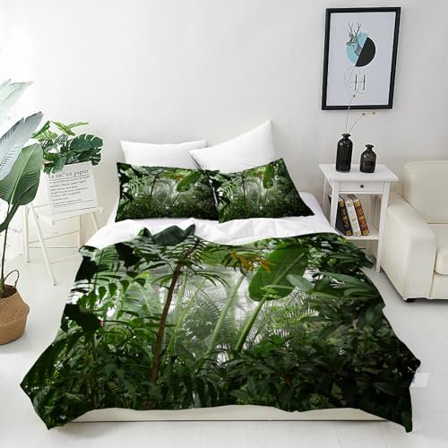 ANHOPE Tropisch Dschungel Regenwald Bettwäsche Set 3 Teilig Bettbezug 135x200 cm & Kissenbezug 80x80 cm Microfaser Bettbezüge mit Reißverschluss Weich Bettdeckenbezug Set für Kinder Mädchen