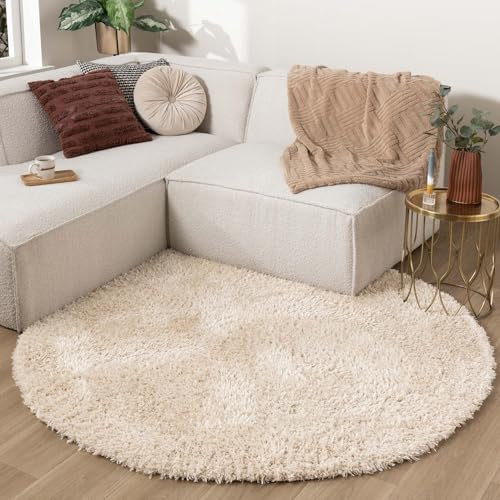 FRAAI | Home & Living Shaggy Teppich Rund - Blaze Beige - Polypropylen, Polyester - Hochflor - Shaggy, Einfarbig - Waschbar in Waschmaschine - Modern - Wohnzimmer, Esszimmer, Schlafzimmer - Carpet