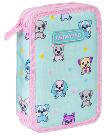 ASTRA Zweifachmäppchen BAG Puppies WORLD Federmäppchen mit Tiere Motiv, Rosa, Mint