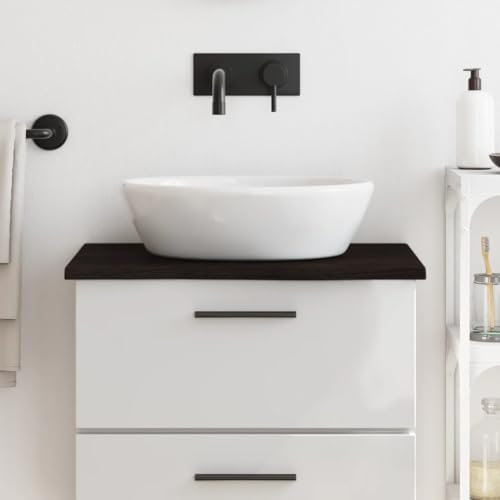 Encimera baño Madera Maciza tratada marrón Oscuro 60x50x2 cm,Lavabo sobre encimera, Lavabo de tocador, Lavabo sobre encimera para baño