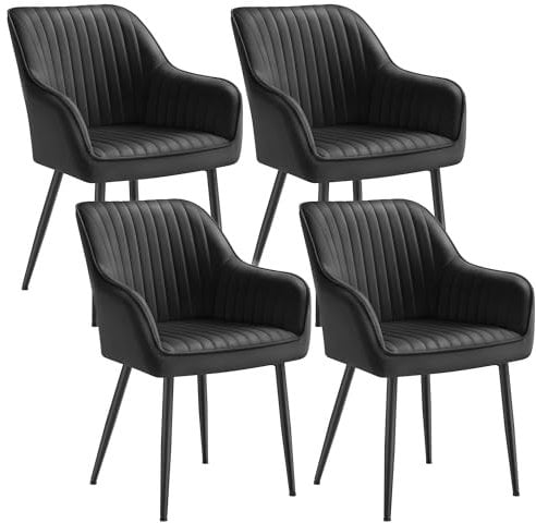SONGMICS Esszimmerstuhl, 4er Set, Küchenstuhl, Sessel, Samt, Polsterstuhl mit Armlehnen, Loungesessel, bis 120 kg belastbar, Metallbeine, für Esszimmer, Küche, tintenschwarz LDC087B14