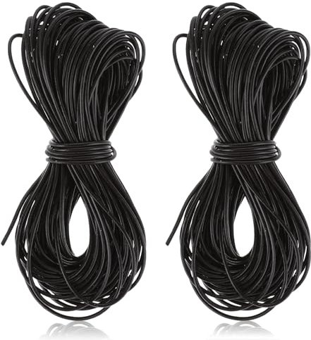 Lot de 2 rouleaux de cordon en cuir noir - 7 m x 1 mm - Pour chaînes - Résistant à la déchirure - Classique - Bricolage - Cordon rond en cuir synthétique - Pour bricolage, bracelet, collier, bijoux,
