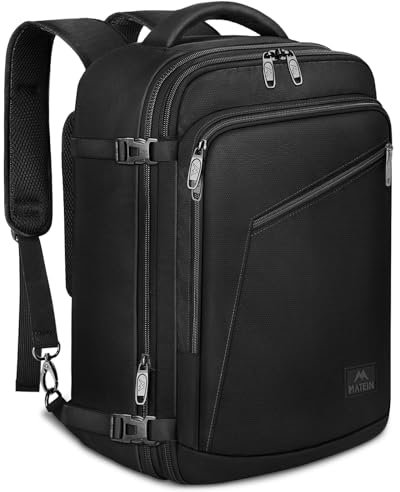 MATEIN Ryanair Handgepack 40x20x25, Rucksack Handgepäck Flugzeug 20L Herren, Ryanair Rucksack 40x20x25, Erweiterbar Daypack Reiserucksack Flugzeug, Cabin Bag für Business Weekender Reise, Schwarz