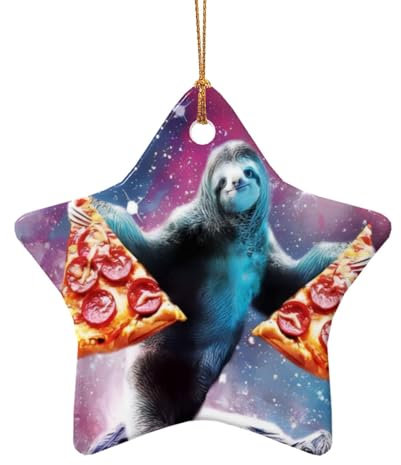 CRJSYCBYB Pizza-Faultier-Anhänger aus Keramik, bedruckt, Weihnachtsbaumschmuck