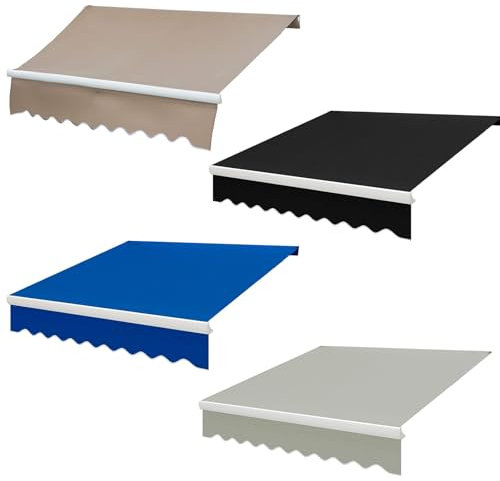 Tenda da sole retrattile per patio, 4 x 2 m, protezione dai raggi UV, copertura manuale per esterni, tessuto di ricambio in poliestere, colore nero/grigio/blu/marrone, ideale per uso esterno