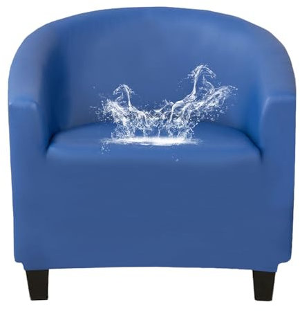 Clubsessel-Schonbezug aus PU-Leder, wasserdichter Sesselbezug, Stretch, rutschfest, Sessel-Sofabezug, Wohnzimmer, runde Sesselbezüge, Möbelschutz, Blau, 1 Stück