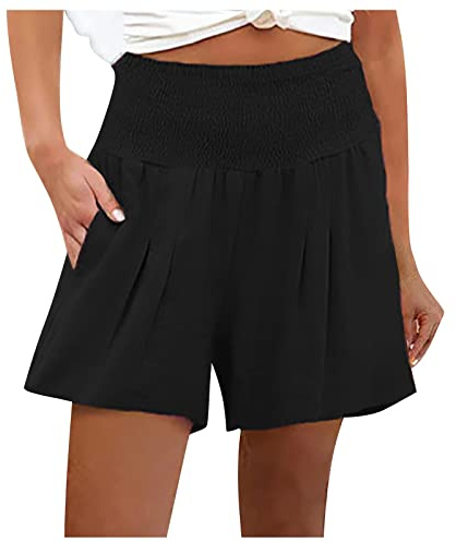 SCBFDI Bermuda Femme Ete Short Blanc Femme Short Fitness Femme Short de Travail Mini Short Femme Short Femme Mode Short Femme Gaze de Coton Pantacourt Femme Été Coton Short Femme Noir L