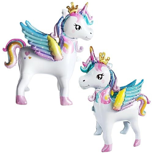 LXONTSG Einhorn Party Folienballon, 2 Stück Einhorn Luftballons Dekoration, Pastellfarben, Folienballon, für Mädchen Kinder Geburtstag Party