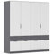 Rauch Möbel Dundee, Kleiderschrank, Schrank, Garderobe, Organizer, 4-türig, 8 Schubladen, Farbe Weiß/Grau metallic, Schwarz, Kurze Griffleiste Grau metallic, 181x197x54cm