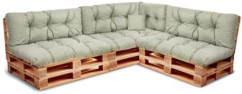 Best Wool Palettenkissen Set – Sitzkissen für Europaletten – Palettenpolster, gefüllt mit granuliertem Poulirette-Schaum – Inkl. 3X Sitzkissen 120x80 +Rückenlehne 120x40 sowie 60x40 & 40x40