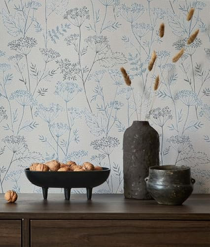 marburg Carta da parati grigio blu floreale effetto foglia floreale naturale look industriale per soggiorno camera da letto cucina 10,05 x 0,53