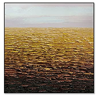 Peinture, Horizon scintillant doré, texture couteau à palette, grandes peintures à l'huile, art abstrait moderne, toile murale, peintures, salon, chambre à coucher, décoration d'intérieur, photos sans