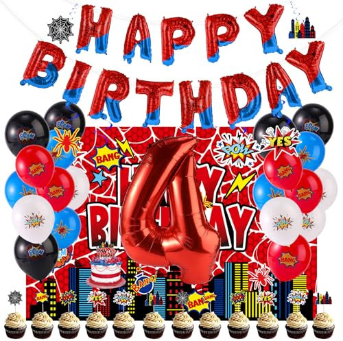 Spinnen-Geburtstagsparty-Dekorationen, Inklusive Latexballons Happy Birthday und Zahlenballons Hintergrund Tortenaufsätze Hängende Wirbel Geburtstagsparty-Dekor und Gastgeschenke(Nummer 4)