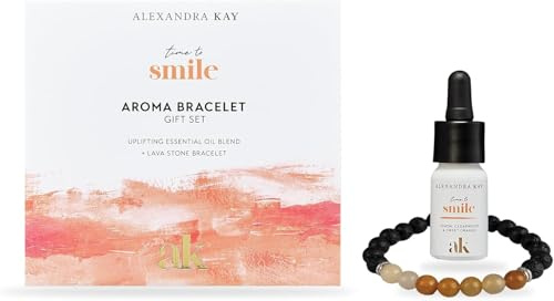 Green People Alexandra Kay Time to Smile Bracelet Gift Set | Bracelet Gift Set, Essential Oil Blend and Lava Stone Bracelet, Natural Aromatherapy Gift Set, Lava Stone Aroma Bracelet