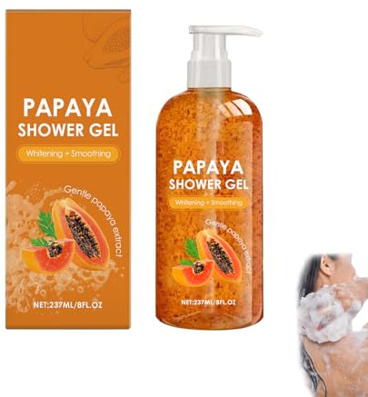 Gel douche éclaircissant et hydratant à la papaye pour femmes et hommes, gel douche au parfum doux, exfoliant, contrôle du sébum, nettoyant au pH équilibré pour tous types de peau (1)
