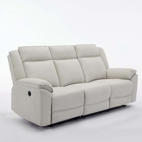 More4Homes SKYE ELECTRIC RECLINER 1+2+3 LINEN FABRIC SOFA (Beige, 3 Seater)