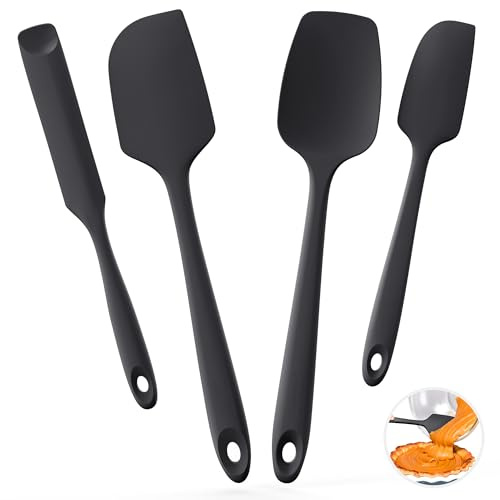 U-Taste Espátula Silicona 4 uds, calor hasta 315℃, punta cuchara, Negro | Lengua de Goma Flexible sin Costuras para Cocinar, Mezclar y Hornear para Utensilios de Cocina Antiadherentes