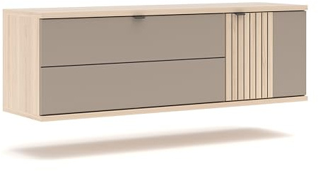 Stella Trading PISA Hänge-Schuhschrank Schuhregal Basalt Matt Riva Eiche | 133 x 43 x 38 cm (B/H/T), 1 Holztür, 1 Klappe, 3 Fachböden, FSC-zertifiziert, Front in Leistenoptik, Eingangsbereich