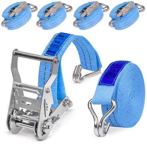 Spanngurte mit Ratsche und Haken - 4m / 6m / 8m - 2000kg 35mm - 4 Stück - Ratschen Set - Ratschengurt 2-Teilig - Zurrgurt Blau (8m)