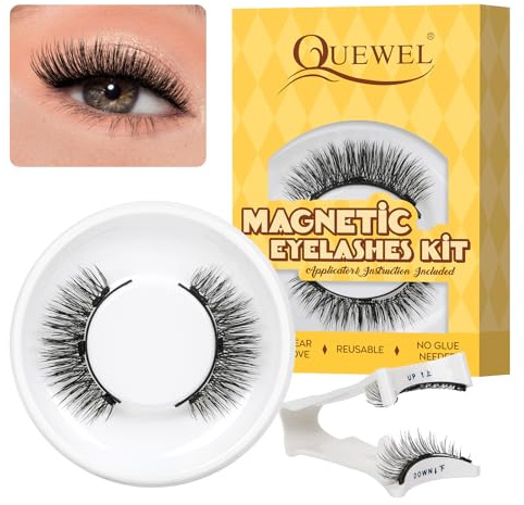 QUEWEL magnetische-Wimpern mit Applikator, 1 Paar Magnet-Wimpern wiederverwendbar, kein Eyeliner und Kleber erforderlich, Wimpern-Magnetisch lassen sich leicht anbringen und entfernen (N5-YT01)