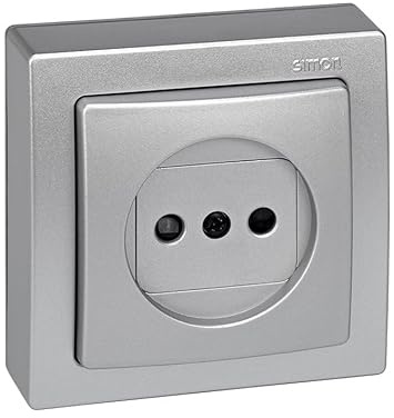 SIMON 73 LOFT – Base de Enchufe Bipolar, sin Toma Tierra, Mecanismo de Superficie, Serie Compacta para Reformas sin Obra, Acabado Color Aluminio