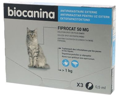BIOCANINA Fiprocat 50 MG Solution Spot-on Chats 3 Pipettes de 0,5 ML
