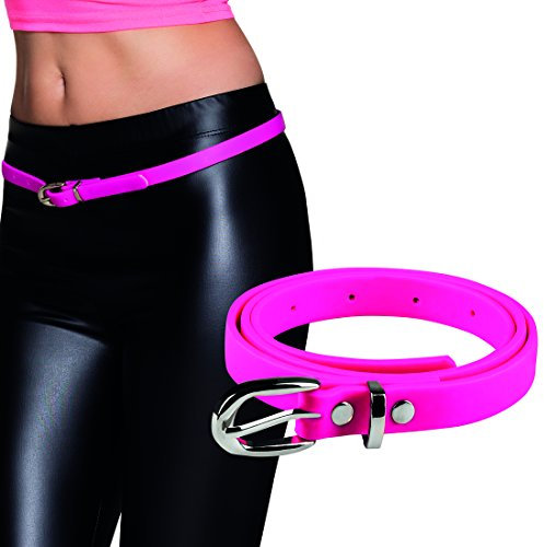 Amakando Neon Damengürtel mit Schnalle Pink, 80er Jahre Gürtel Aerobic Frauengürtel Disco Taillengürtel Accessoire Achtziger Party
