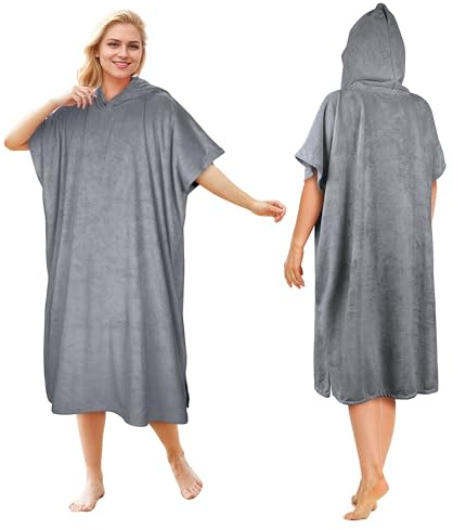 Kato Tirrinia Surf Poncho Umziehhilfe Strand für Damen Herren, Badeponcho mit Kapuze Absorbierender Winddichtes, Handtuch Poncho als Umziehhilfe für Surfer Schwimmen Camping Sauna Baden,Grau