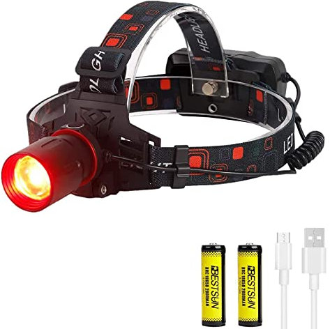 BESTSUN Linterna Frontal con luz roja, 1000 lumen linterna frontal recargable roja led Zoomable para caza, astronomía, visión nocturna, camping (Solo rojo)