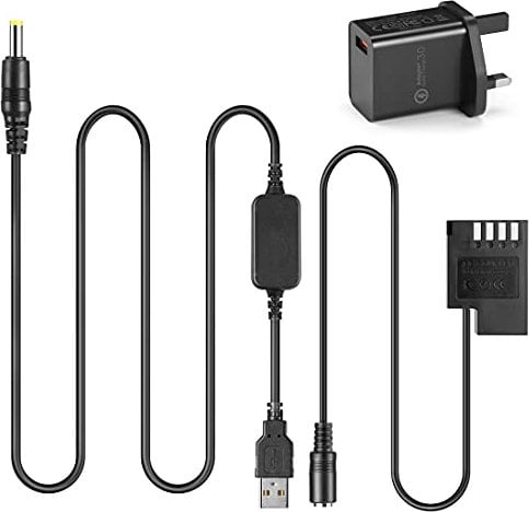 DMW-BLF19 Dummy Battery DMW-DCC12 DC Coupler USB Cable + QC3.0 USB Adapter for Panasonic Lumix DMC-GH3 DMC-GH4 DMC-GH5s GH5