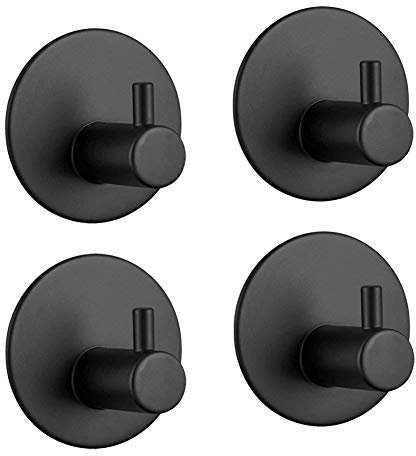 Celbon 2 Stk. Selbstklebend Handtuchhaken Schwarz Bademantelhaken Haken Wandhaken Edelstahl rostfrei Bad und Küche, Handtuchhalter Kleiderhaken Ohne Bohren… (Schwarz, 4PC)